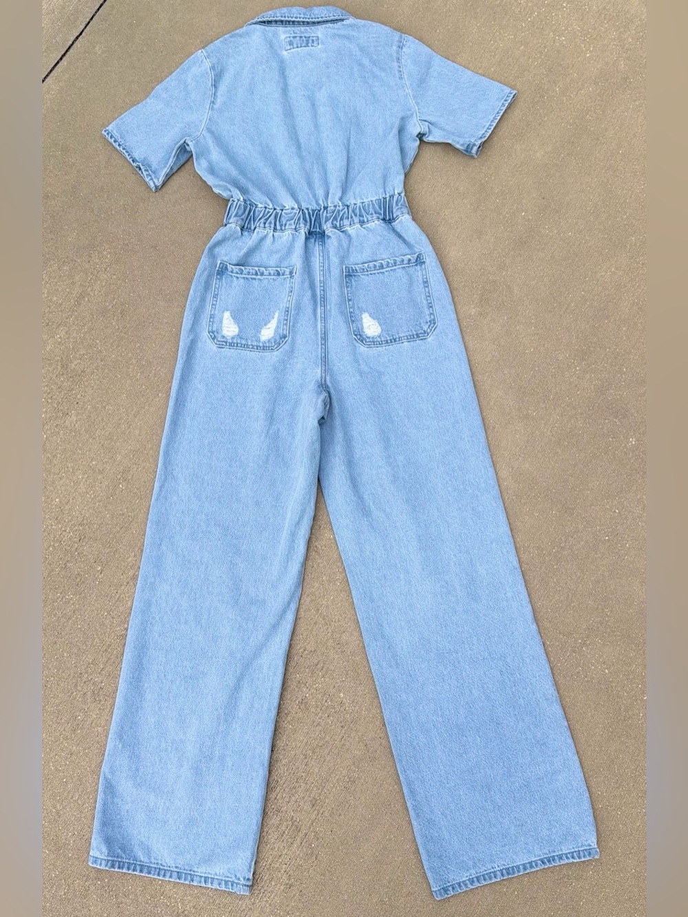 Forever 21 Light Blue Wide-Leg Button Front Short Sleeve Denim Jumpsuit Y2K XS - Picture 4 of 14